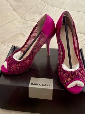 Marco Santi Hot Pink and Leopard-Print Open-Toe Stiletto Heels